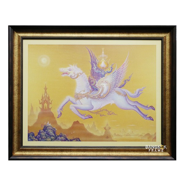 กรอบรูปไม้จริงสีดำภาพพิมพ์จากต่างประเทศ